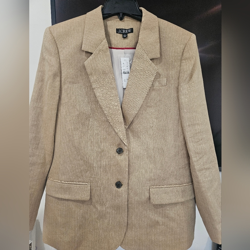 NWT J. Crew Women's Classic Herringbone Linen Honey Khaki (Beige) Blazer